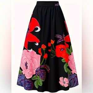 Plus Size Floral Print Maxi A-Line Skirt